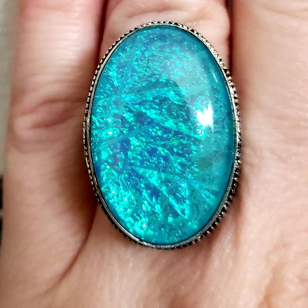 New Australian Triplet Opal 925 Silver Ring.